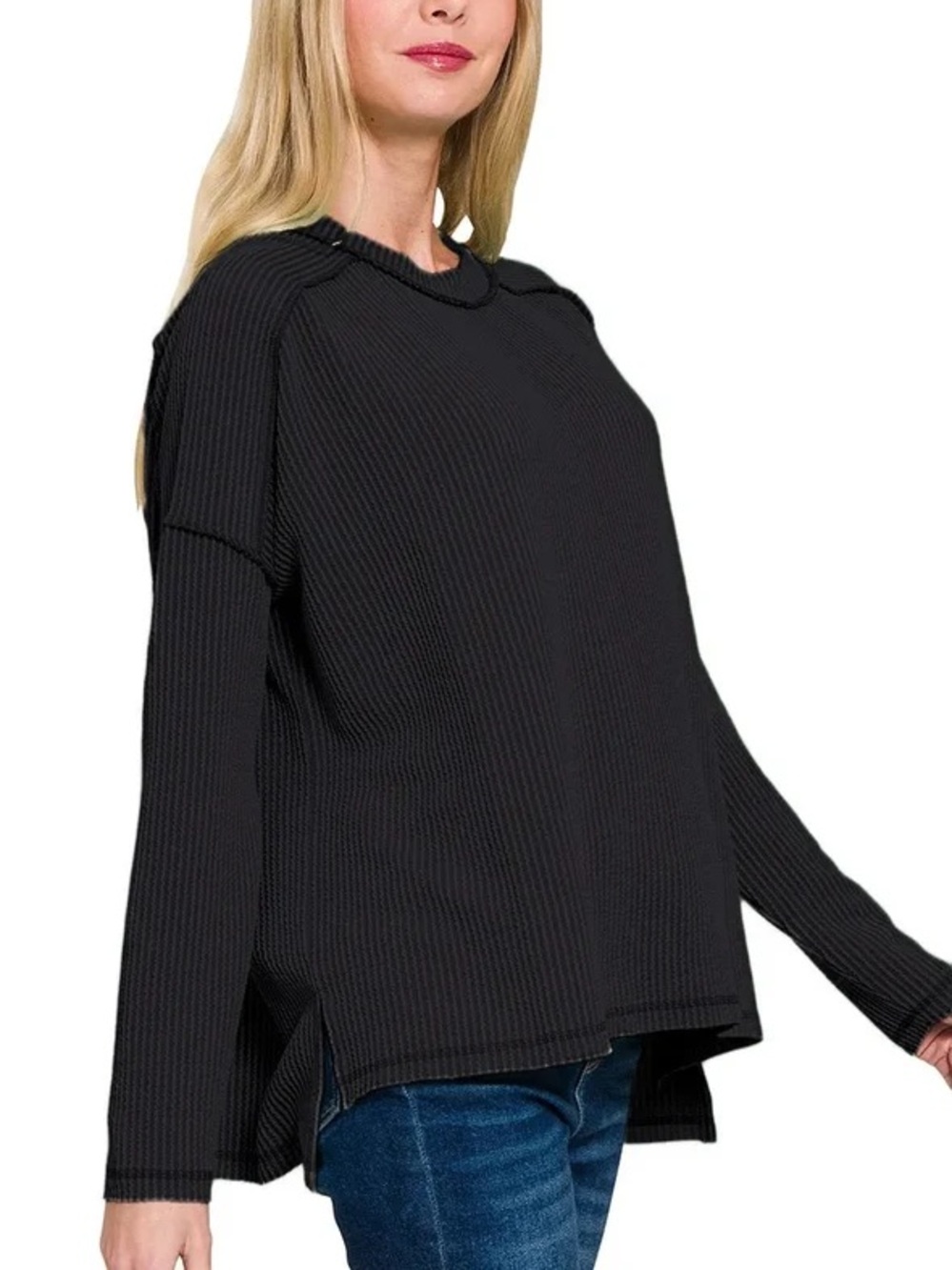 Zenana Cozy Ribbed Black Sweater Top